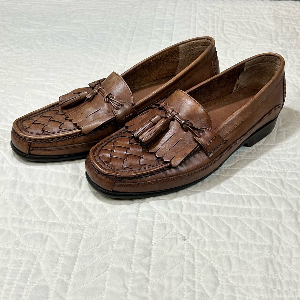 BASS Broward Shoes Brown Leather Upper Tassels Woven Leather Front Men’s Size 9M